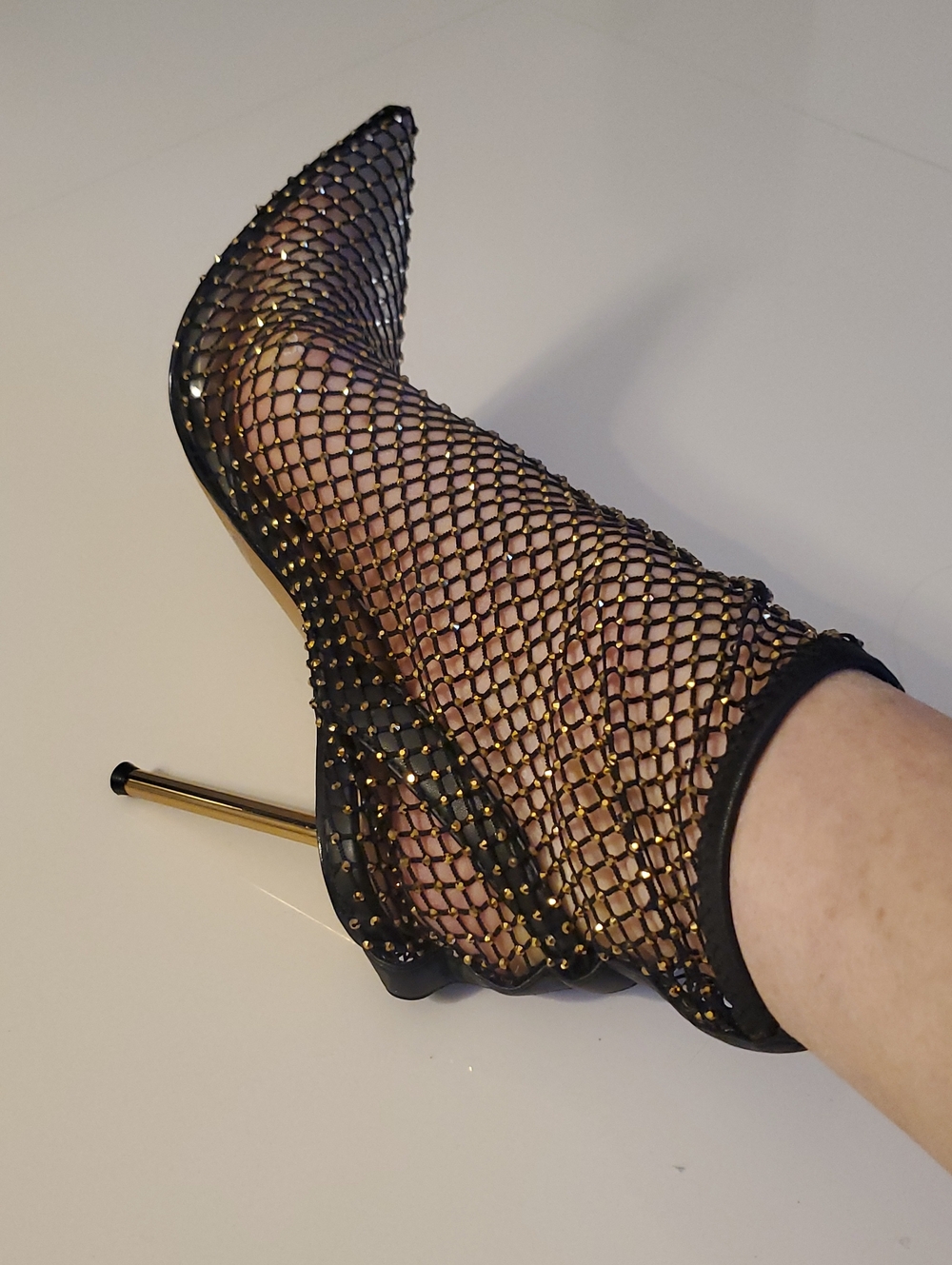 Vince Camuto Black Mesh Gold-Studded Stiletto Bootie